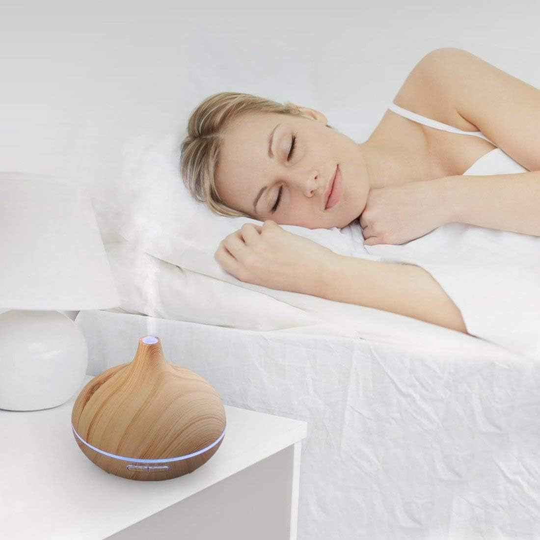 Aroma Essential Oil Diffuser – 500ML Wood Grain Ultrasonic Humidifier with Color-Changing LED Lights, 4 Timer Settings & Remote Control (Brown)