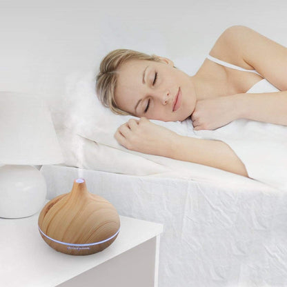 Aroma Essential Oil Diffuser – 500ML Wood Grain Ultrasonic Humidifier with Color-Changing LED Lights, 4 Timer Settings & Remote Control (Brown)