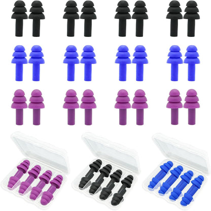 Reusable Silicone Ear Plugs for Sleeping – 12 Pairs Noise-Cancelling Earplugs (Black, Blue, Purple)