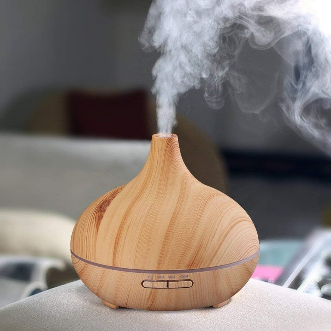 Aroma Essential Oil Diffuser – 500ML Wood Grain Ultrasonic Humidifier with Color-Changing LED Lights, 4 Timer Settings & Remote Control (Brown)