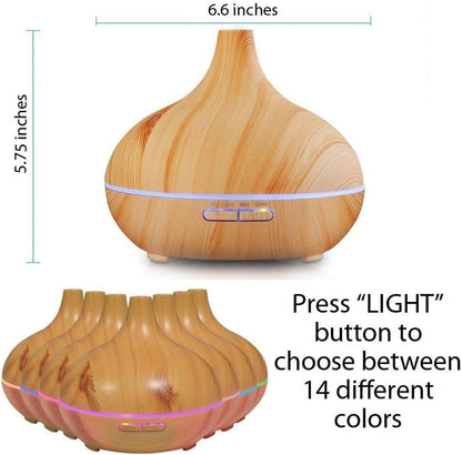 Aroma Essential Oil Diffuser – 500ML Wood Grain Ultrasonic Humidifier with Color-Changing LED Lights, 4 Timer Settings & Remote Control (Brown)