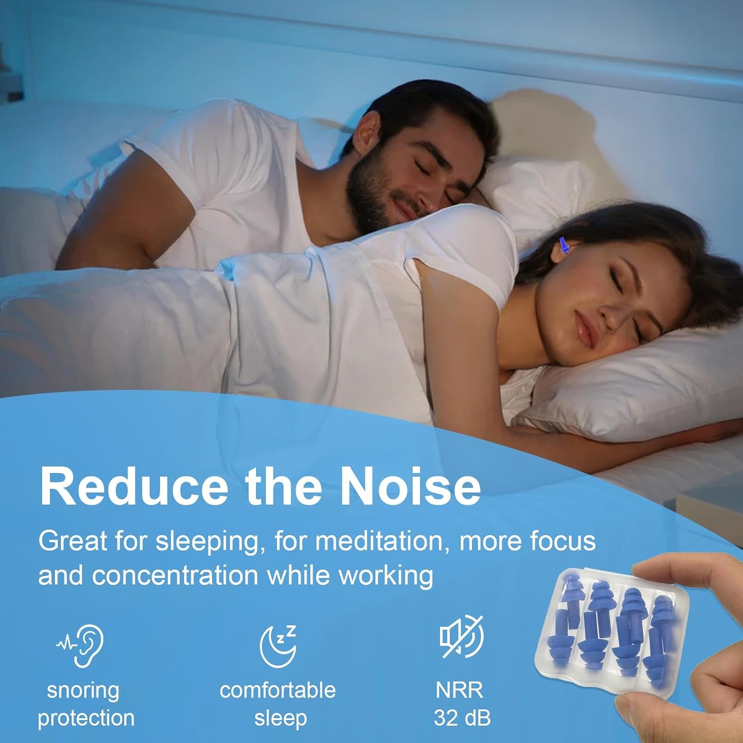 Reusable Silicone Ear Plugs for Sleeping – 12 Pairs Noise-Cancelling Earplugs (Black, Blue, Purple)