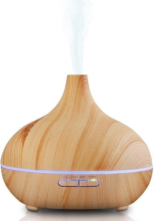 Aroma Essential Oil Diffuser – 500ML Wood Grain Ultrasonic Humidifier with Color-Changing LED Lights, 4 Timer Settings & Remote Control (Brown)