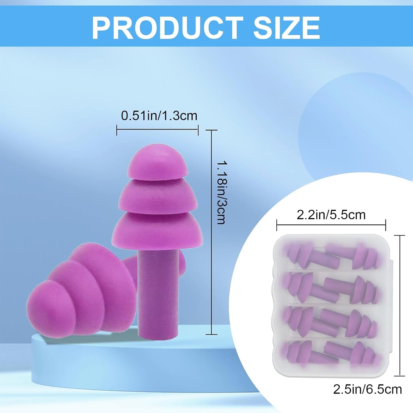 Reusable Silicone Ear Plugs for Sleeping – 12 Pairs Noise-Cancelling Earplugs (Black, Blue, Purple)