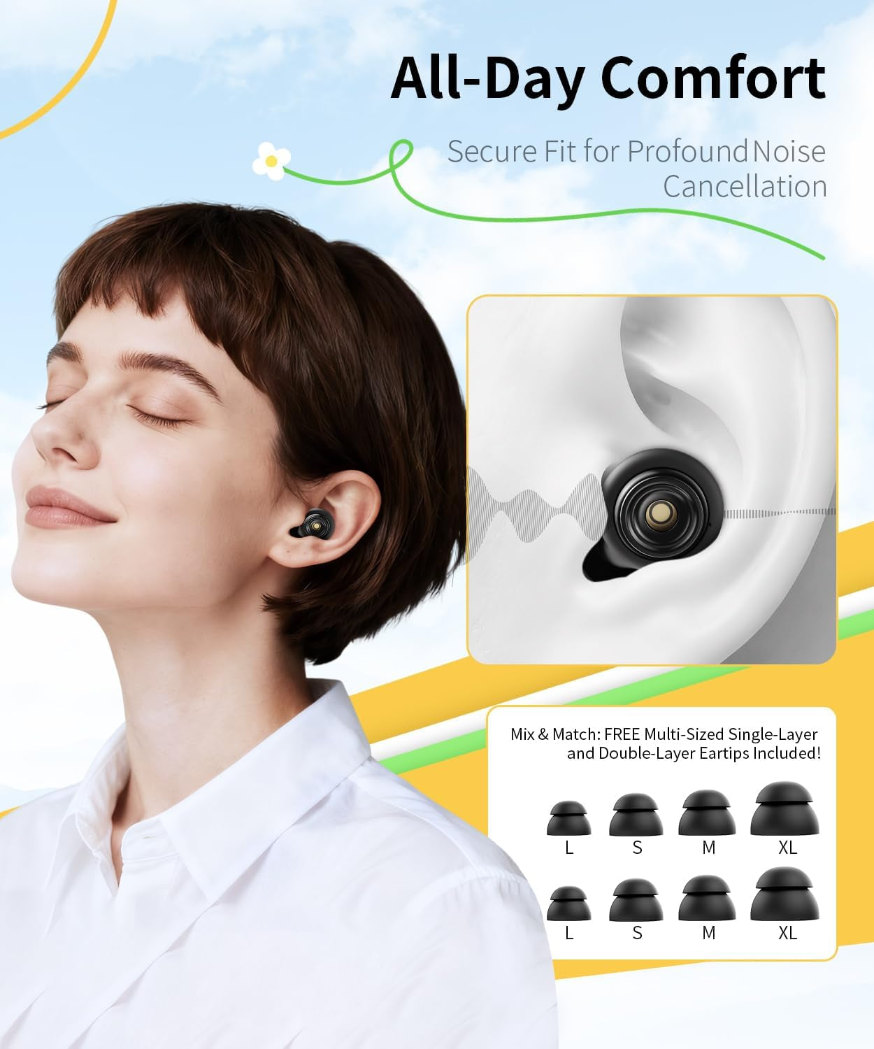 Reusable Noise-Cancelling Ear Plugs (45dB) – Sleep Earplugs with 8 Eartips & Travel Case (Black)