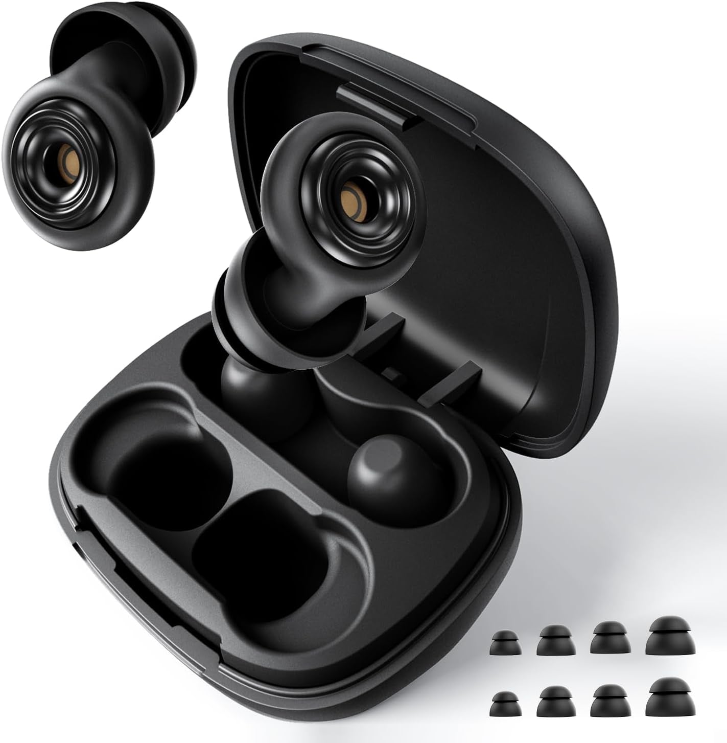 Reusable Noise-Cancelling Ear Plugs (45dB) – Sleep Earplugs with 8 Eartips & Travel Case (Black)